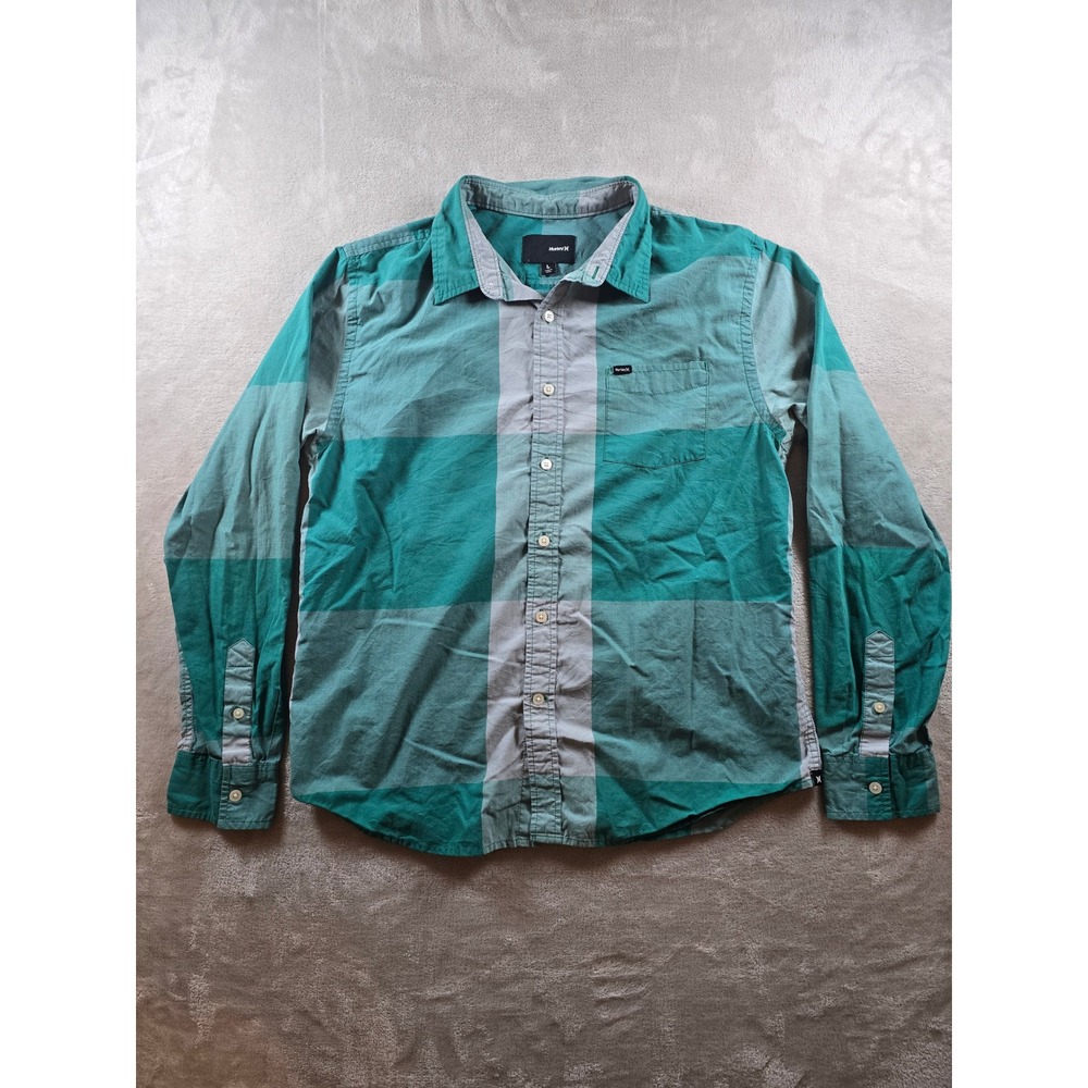 Hurley Shirt Mens L Fits Short Green Colorblock Long Sleeve Button Up Skate Surf
